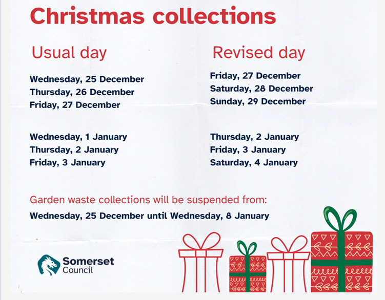 image showing revised waste collection days for the Christmas period 2024